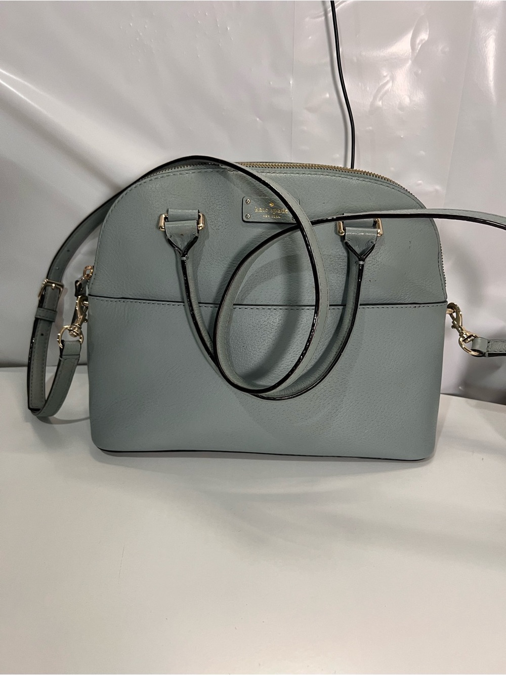 kate spade Dusty Blue Dome Satchel with Gold Hardware
